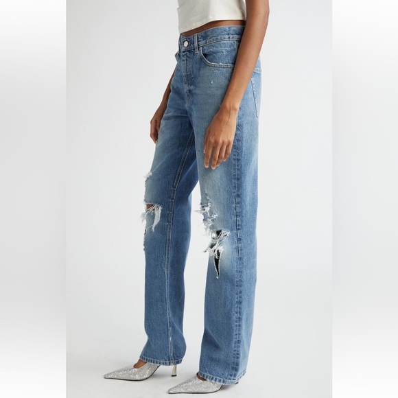 STELLA MCCARTNEY FALABELLA CHAIN KNEES DISTRESSED BOOTCUT JEANS VINTAGE BLUE 27 - Picture 4 of 15